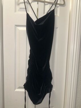 Zara Black Velvet Cowl Mini Dress